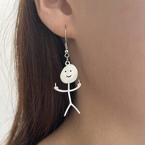 Set Funny Doodle Smile Face Necklace Earrings Chain Link Pendant Necklace Drop